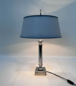 Sale Pamono Large Empire-Style Silver-Plated Tuscan Column Table Lamp with Metal Lampshade, France, 1960s
