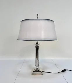 Sale Pamono Large Empire-Style Silver-Plated Tuscan Column Table Lamp with Metal Lampshade, France, 1960s