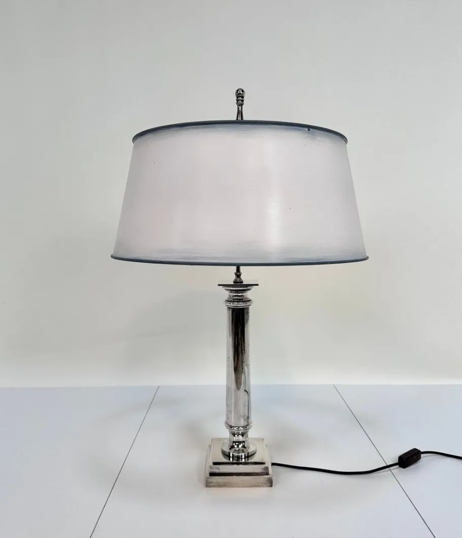 Sale Pamono Large Empire-Style Silver-Plated Tuscan Column Table Lamp with Metal Lampshade, France, 1960s