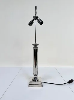 Sale Pamono Large Empire-Style Silver-Plated Tuscan Column Table Lamp with Metal Lampshade, France, 1960s