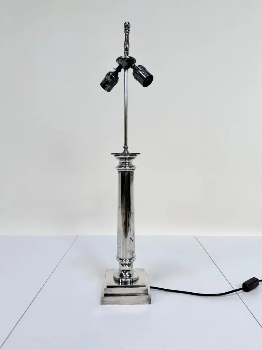 Sale Pamono Large Empire-Style Silver-Plated Tuscan Column Table Lamp with Metal Lampshade, France, 1960s