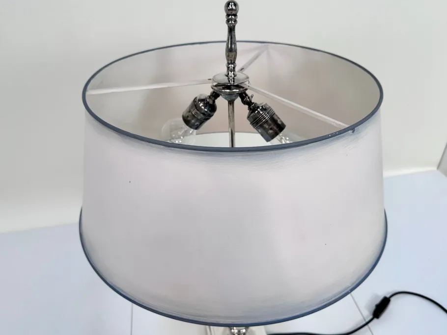 Sale Pamono Large Empire-Style Silver-Plated Tuscan Column Table Lamp with Metal Lampshade, France, 1960s