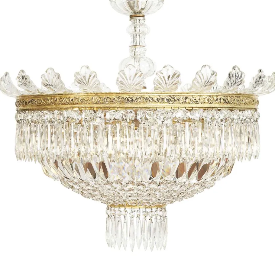 Clearance Pamono Large Five-Light Crystal Ceiling Lamp, 1950s