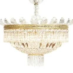 Clearance Pamono Large Five-Light Crystal Ceiling Lamp, 1950s