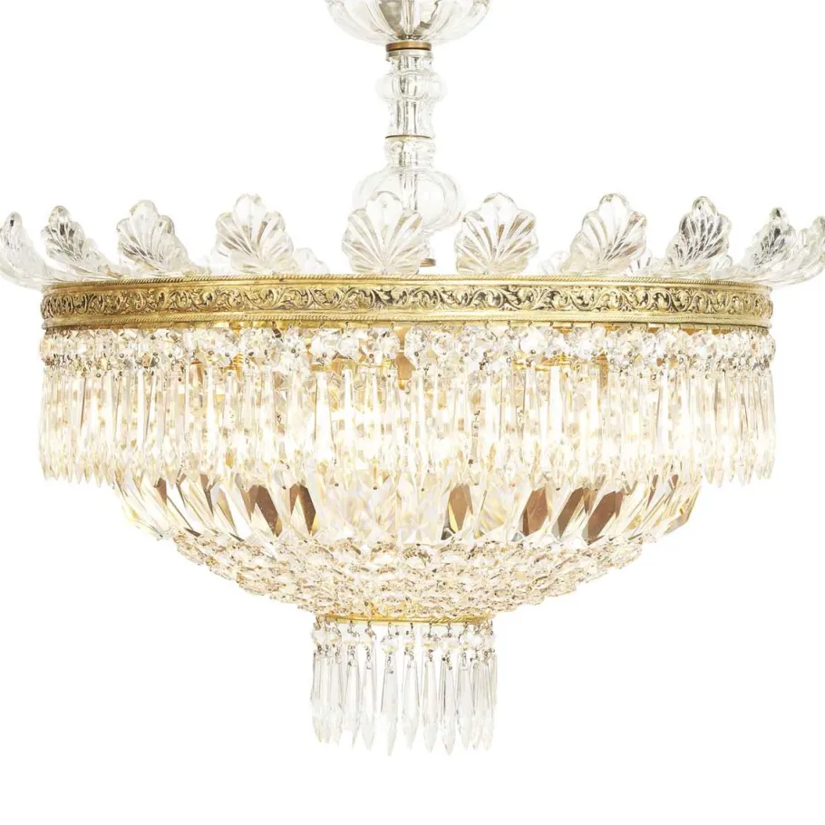 Clearance Pamono Large Five-Light Crystal Ceiling Lamp, 1950s