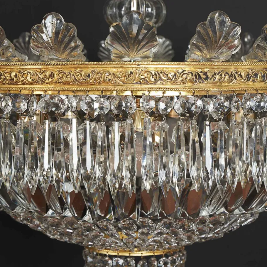 Clearance Pamono Large Five-Light Crystal Ceiling Lamp, 1950s