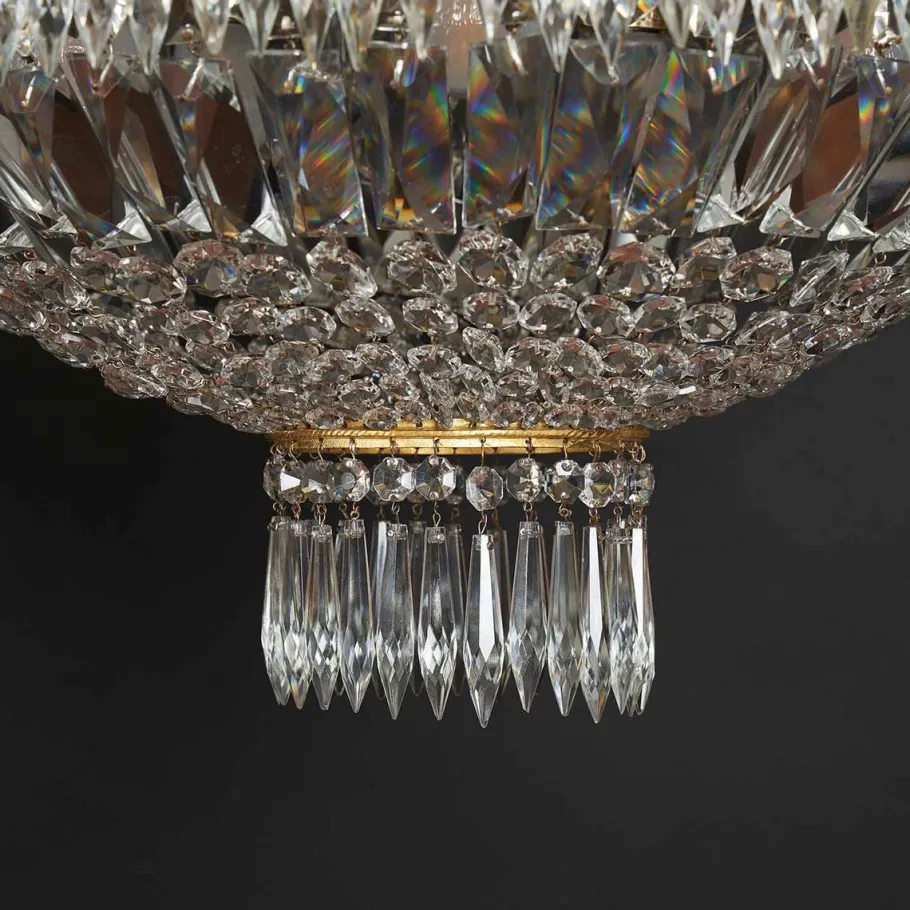 Clearance Pamono Large Five-Light Crystal Ceiling Lamp, 1950s