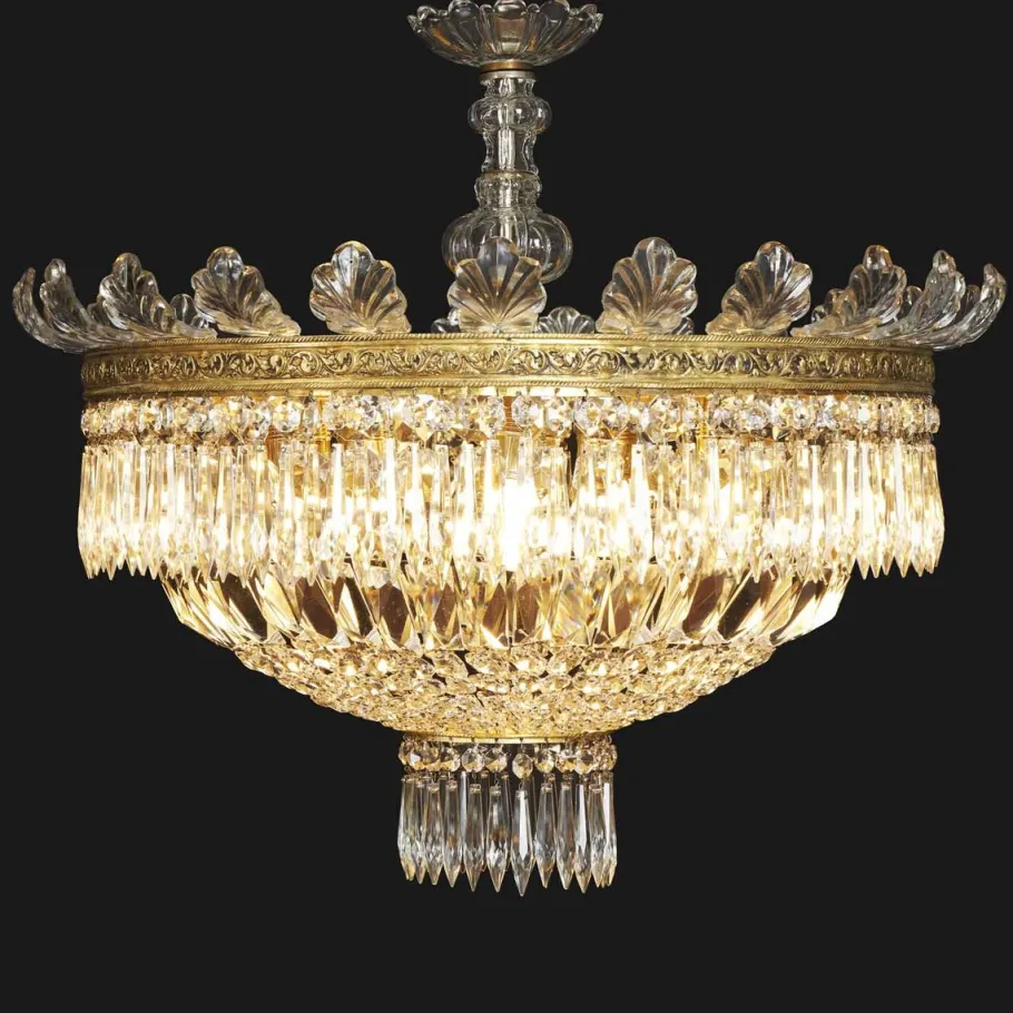 Clearance Pamono Large Five-Light Crystal Ceiling Lamp, 1950s