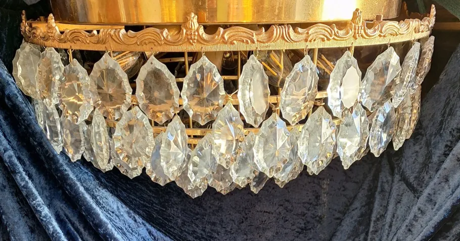 Online Pamono Large Flat Vintage Ceiling Lamp with Gold-Plated Metal Frame & Cut Crystal Glass Shade