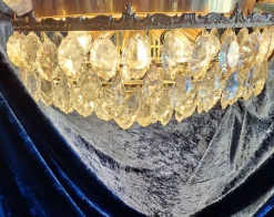 Online Pamono Large Flat Vintage Ceiling Lamp with Gold-Plated Metal Frame & Cut Crystal Glass Shade
