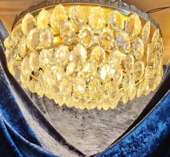 Online Pamono Large Flat Vintage Ceiling Lamp with Gold-Plated Metal Frame & Cut Crystal Glass Shade