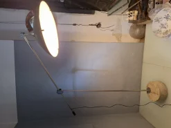 Sale Pamono Large Floor Lamp in Chromed Metal with Black Acrylic Glass Lampshade and Travertine Base, 1960s