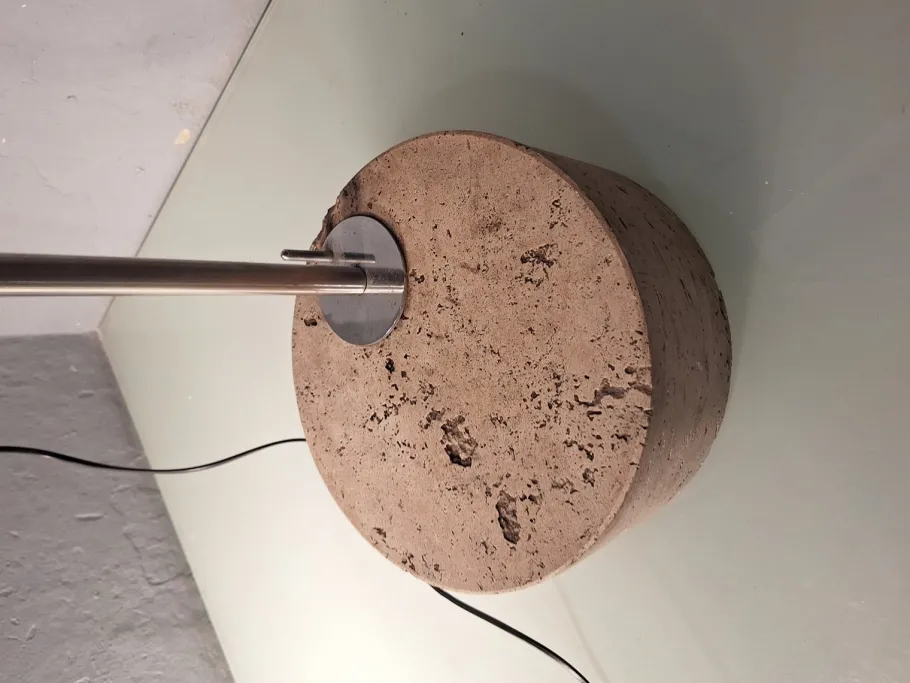 Sale Pamono Large Floor Lamp in Chromed Metal with Black Acrylic Glass Lampshade and Travertine Base, 1960s