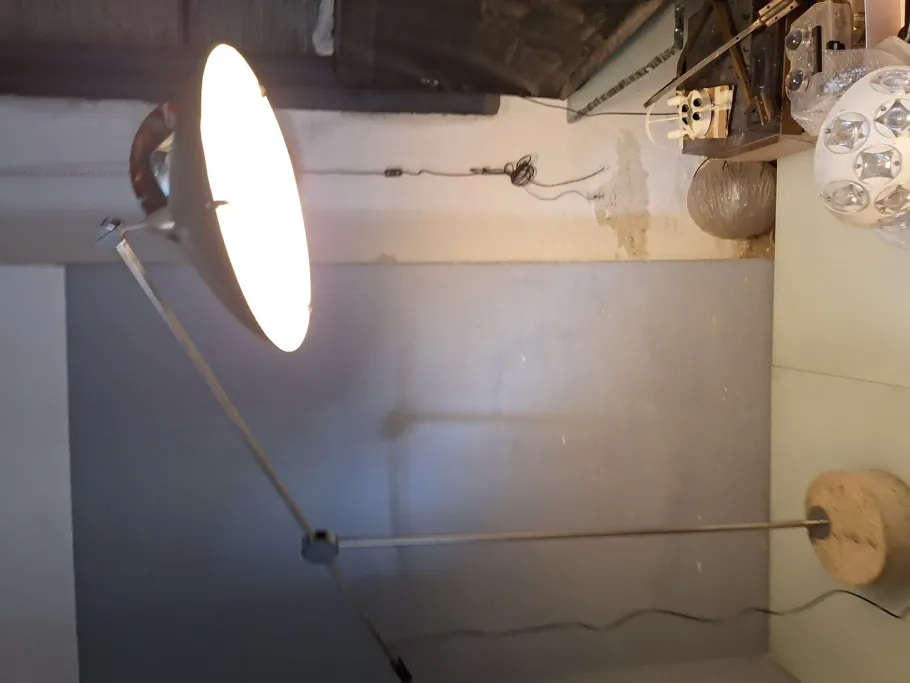 Sale Pamono Large Floor Lamp in Chromed Metal with Black Acrylic Glass Lampshade and Travertine Base, 1960s