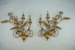 Online Pamono Large Floral Wall Lamps in Gilded and Lacquered Metal, 1960s, Set of 2