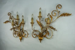 Online Pamono Large Floral Wall Lamps in Gilded and Lacquered Metal, 1960s, Set of 2