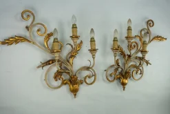 Online Pamono Large Floral Wall Lamps in Gilded and Lacquered Metal, 1960s, Set of 2
