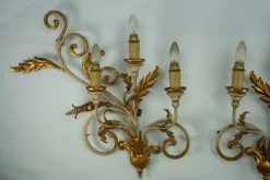 Online Pamono Large Floral Wall Lamps in Gilded and Lacquered Metal, 1960s, Set of 2