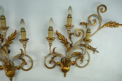 Online Pamono Large Floral Wall Lamps in Gilded and Lacquered Metal, 1960s, Set of 2