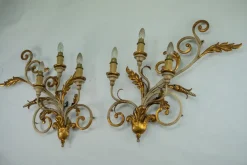 Online Pamono Large Floral Wall Lamps in Gilded and Lacquered Metal, 1960s, Set of 2