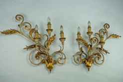 Online Pamono Large Floral Wall Lamps in Gilded and Lacquered Metal, 1960s, Set of 2