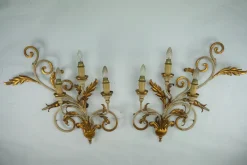 Online Pamono Large Floral Wall Lamps in Gilded and Lacquered Metal, 1960s, Set of 2