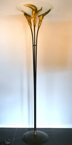 Best Pamono Large French Art Deco Style Frosted Glass Floor Lamp by Montauban, 1980s