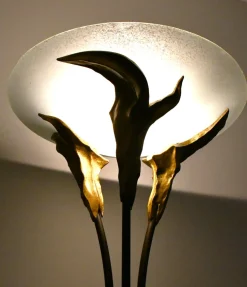 Best Pamono Large French Art Deco Style Frosted Glass Floor Lamp by Montauban, 1980s