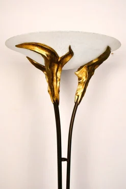 Best Pamono Large French Art Deco Style Frosted Glass Floor Lamp by Montauban, 1980s