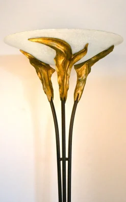 Best Pamono Large French Art Deco Style Frosted Glass Floor Lamp by Montauban, 1980s