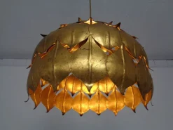 Best Pamono Large French Brass Lotus Ceiling Lamp, 1940s