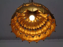 Best Pamono Large French Brass Lotus Ceiling Lamp, 1940s