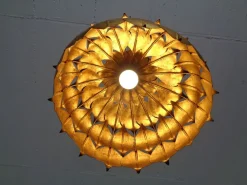Best Pamono Large French Brass Lotus Ceiling Lamp, 1940s