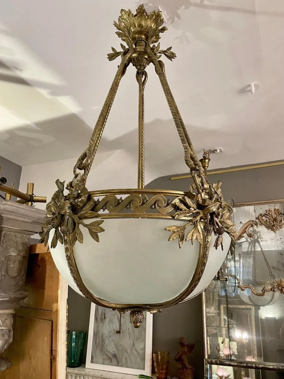 Clearance Pamono Large French Empire Style Chandelier in Gilt Bronze, 1890s