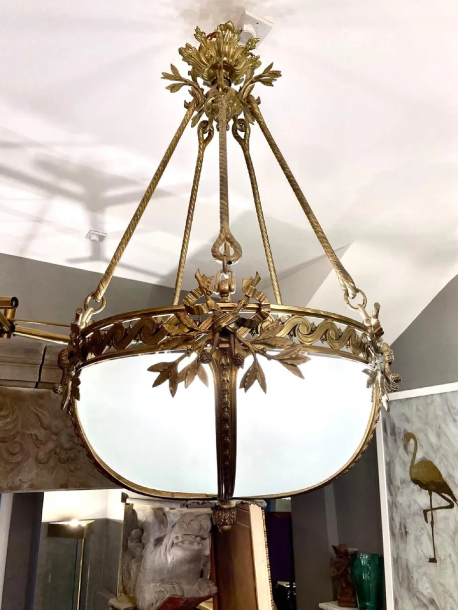 Clearance Pamono Large French Empire Style Chandelier in Gilt Bronze, 1890s
