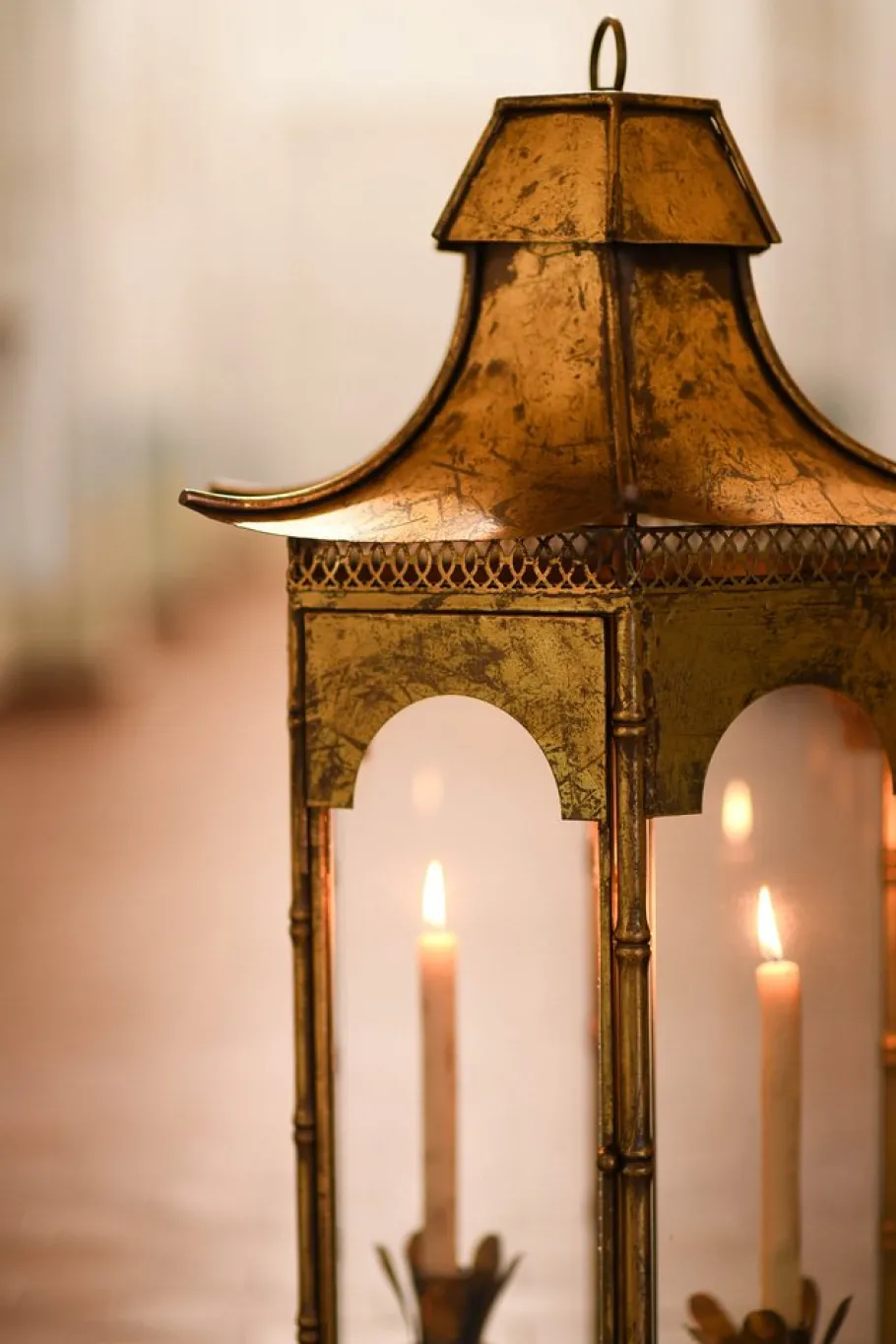 Outlet Pamono Large French Lantern in Golden Metal, 1970s