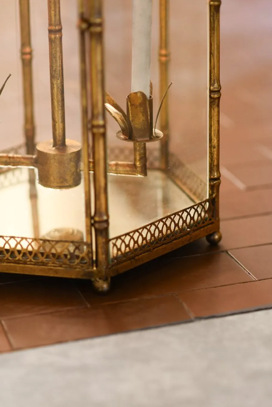 Outlet Pamono Large French Lantern in Golden Metal, 1970s