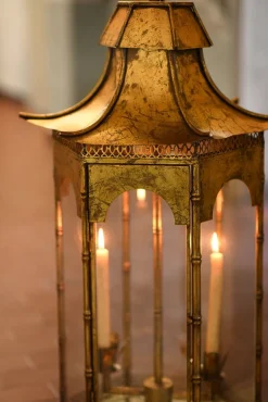 Outlet Pamono Large French Lantern in Golden Metal, 1970s