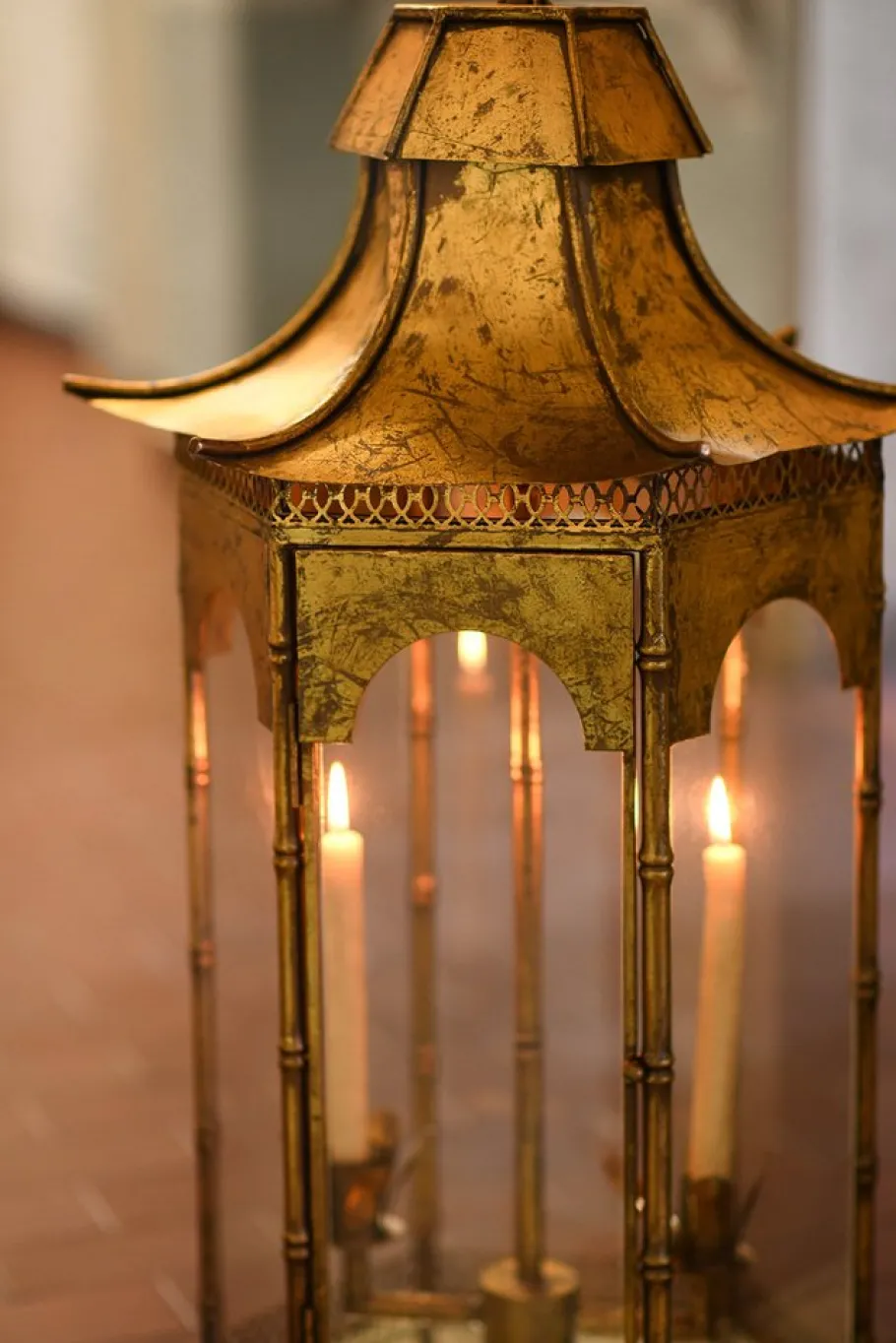 Outlet Pamono Large French Lantern in Golden Metal, 1970s