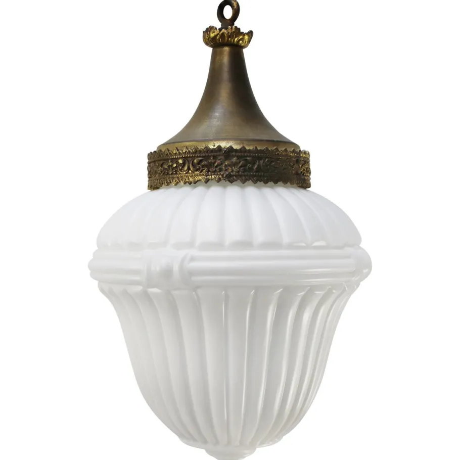 Clearance Pamono Large French White Opaline Glass and Brass Pendant Lamp