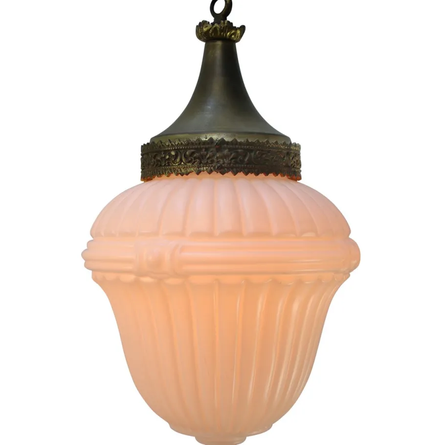 Clearance Pamono Large French White Opaline Glass and Brass Pendant Lamp