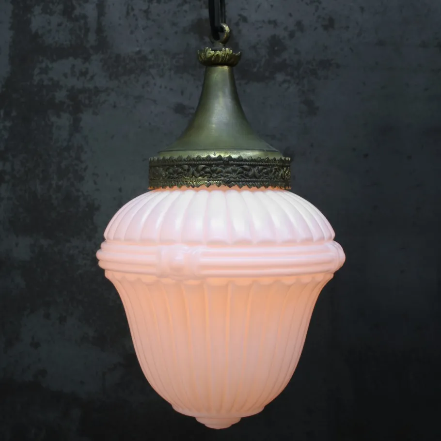 Clearance Pamono Large French White Opaline Glass and Brass Pendant Lamp