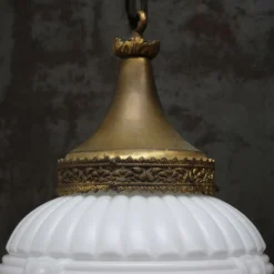Clearance Pamono Large French White Opaline Glass and Brass Pendant Lamp