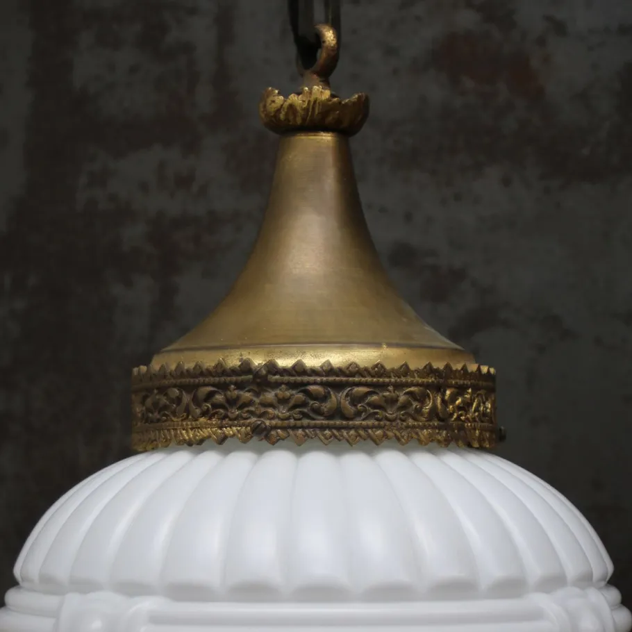 Clearance Pamono Large French White Opaline Glass and Brass Pendant Lamp