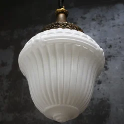 Clearance Pamono Large French White Opaline Glass and Brass Pendant Lamp
