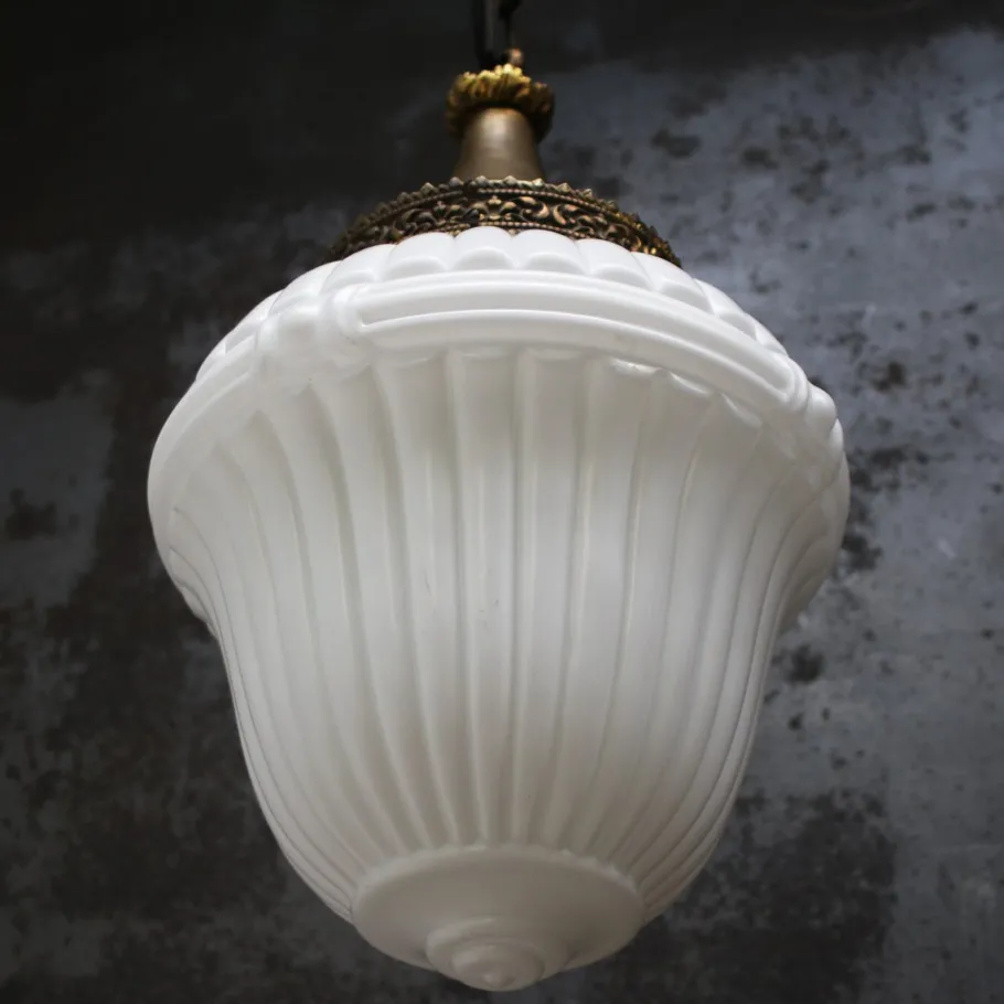Clearance Pamono Large French White Opaline Glass and Brass Pendant Lamp