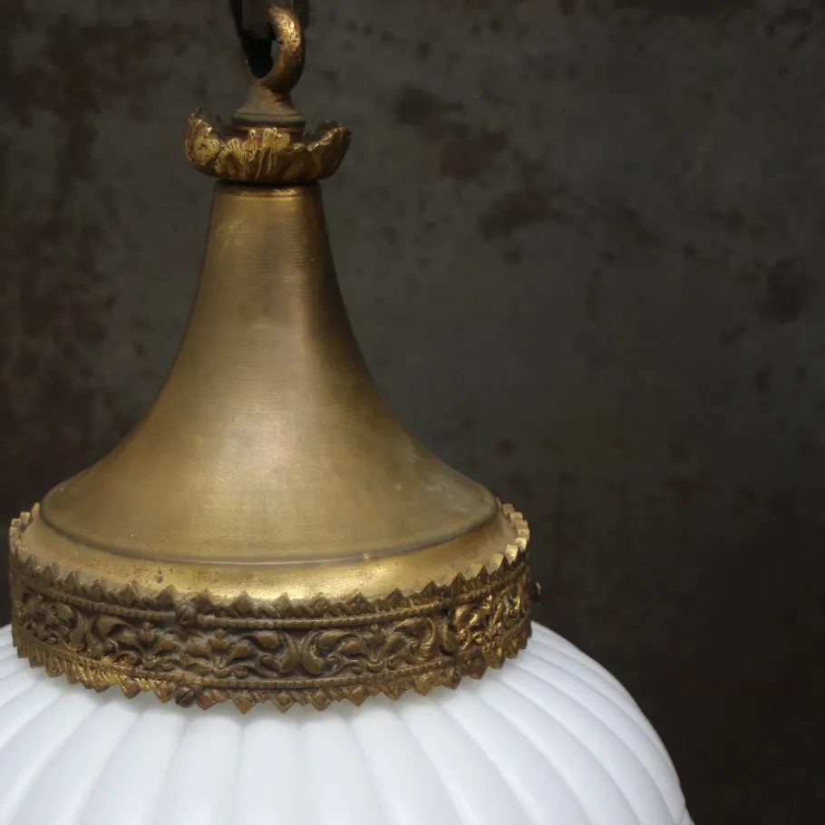 Clearance Pamono Large French White Opaline Glass and Brass Pendant Lamp