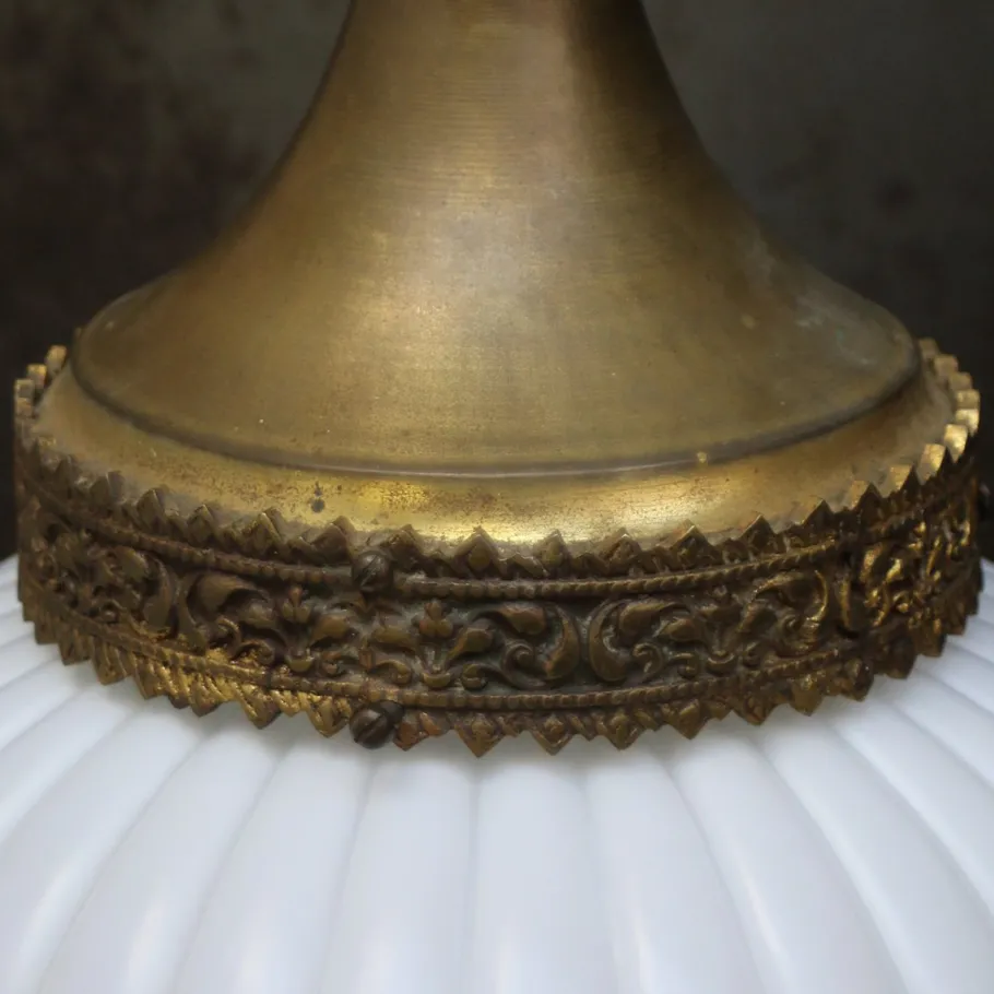 Clearance Pamono Large French White Opaline Glass and Brass Pendant Lamp