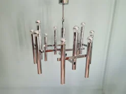 Discount Pamono Large Geometric Chandelier in Chromed Metal by Gaetano Sciolari for Massive, 1970