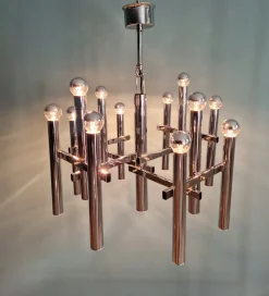 Discount Pamono Large Geometric Chandelier in Chromed Metal by Gaetano Sciolari for Massive, 1970